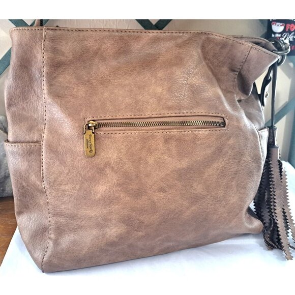 Darcy Marks London Tooled Floral Light Brown Large Leather Handbag Tote Bag - Picture 5 of 15